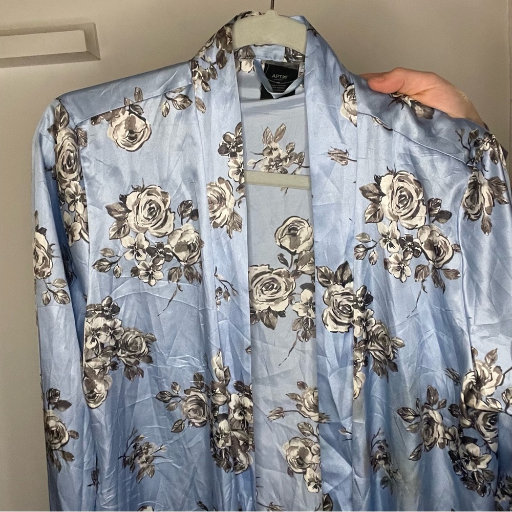 Cornflower blue floral wrap robe